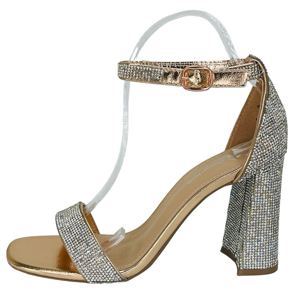 Journee Collection IDDA Rose Gold Rhinestone Studded Womens Heels Size 9M - Picture 2 of 13